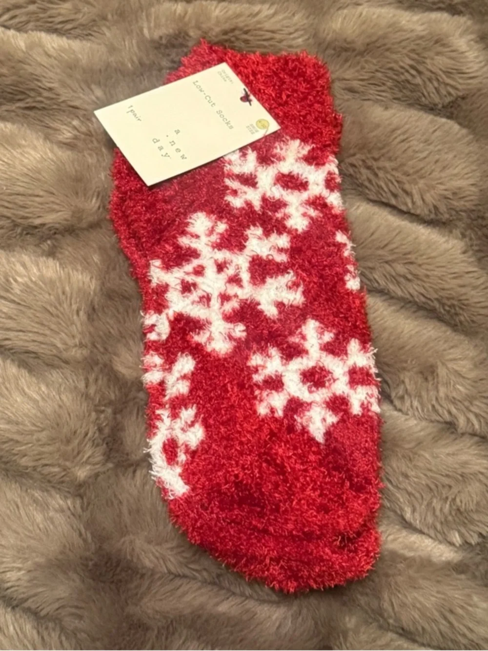 a new day Red Fuzzy Snowflake Low-Cut Socks - Size 4 to Size 10